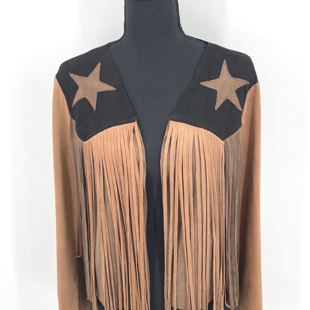 Vocal Fringe Jacket Womens Medium Brown Faux Suede Western Star Boho Festival - Picture 4 of 16